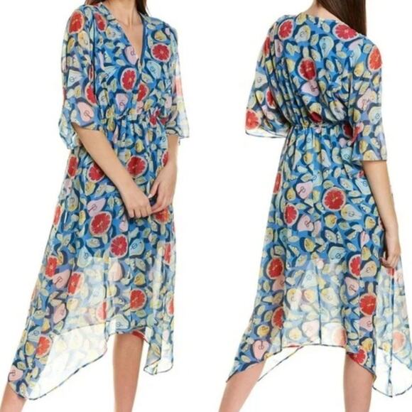Hutch Anthropologie Augusta Summer Chiffon Fruits Graphic Midi Dress - Picture 1 of 8